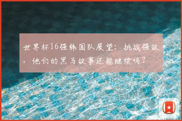 世界杯16强韩国队展望：挑战强敌，他们的黑马故事还能继续吗？